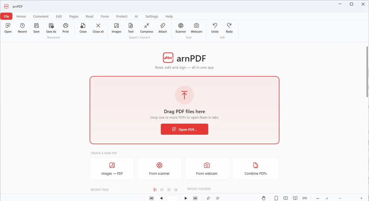 หน้าจอเริ่มต้นของ arnPDF